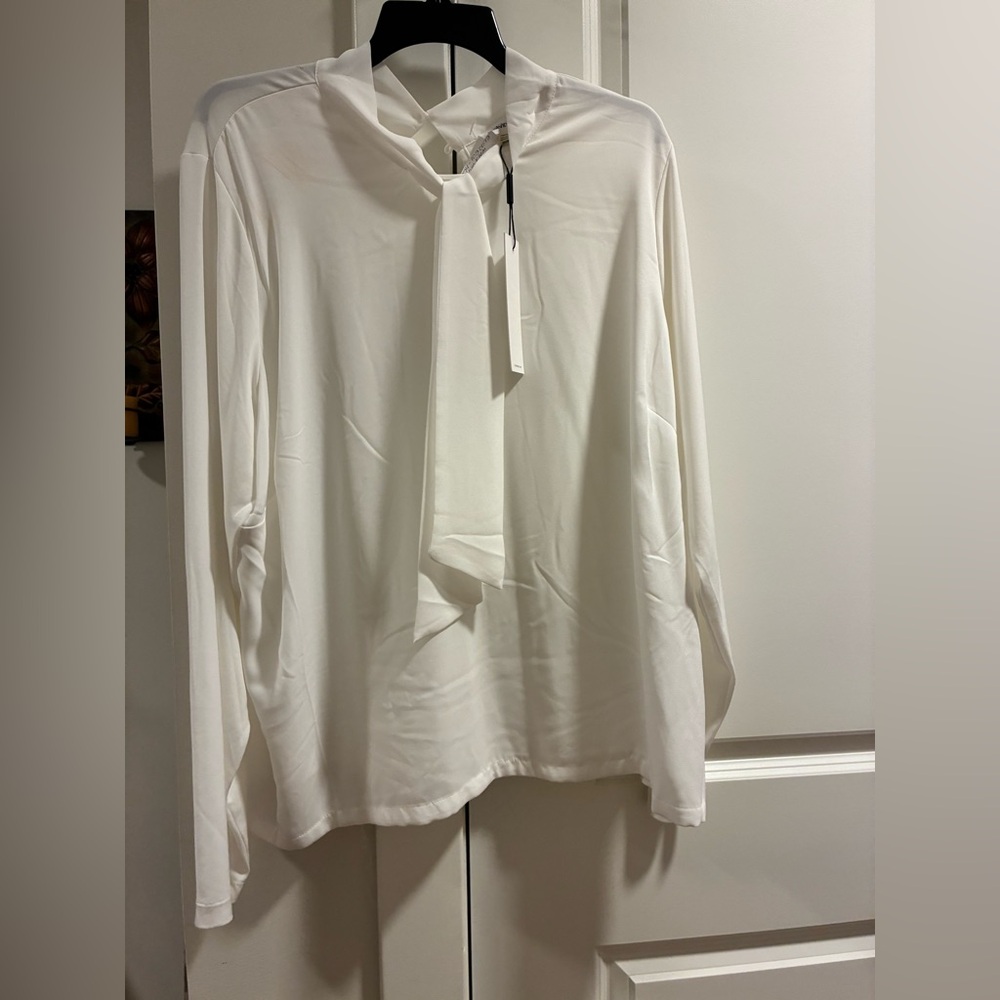 Calvin Klein White Long Sleeve Tie Front Blouse